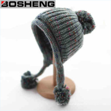 Mujeres Crocheted Knit Beanie Hat con Earflap y Pompom regalo